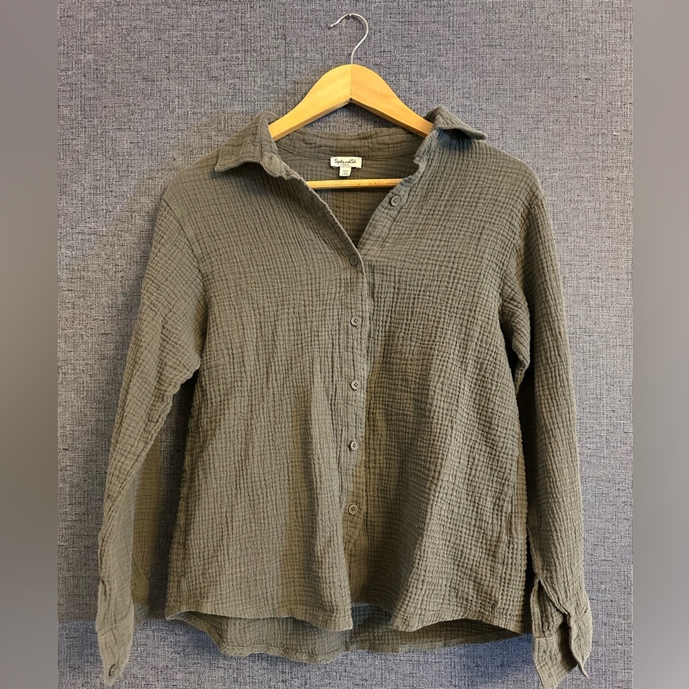Splendid Textured Cotton Green Button-Down Shirt